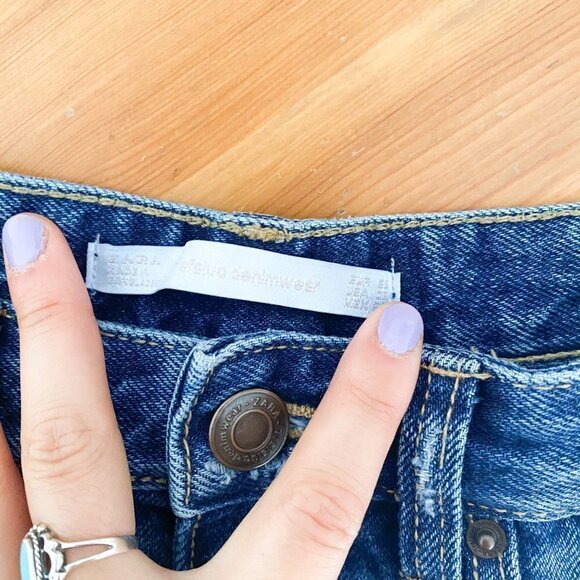 🦋 ZARA Distressed Denim High Rise Jean Shorts 6 Casual Comfy Cute Boho Retro - Picture 5 of 6
